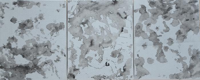 Météore, suite chargée 2009, inks and pastel on canvas, 3 (30x40) cm. 